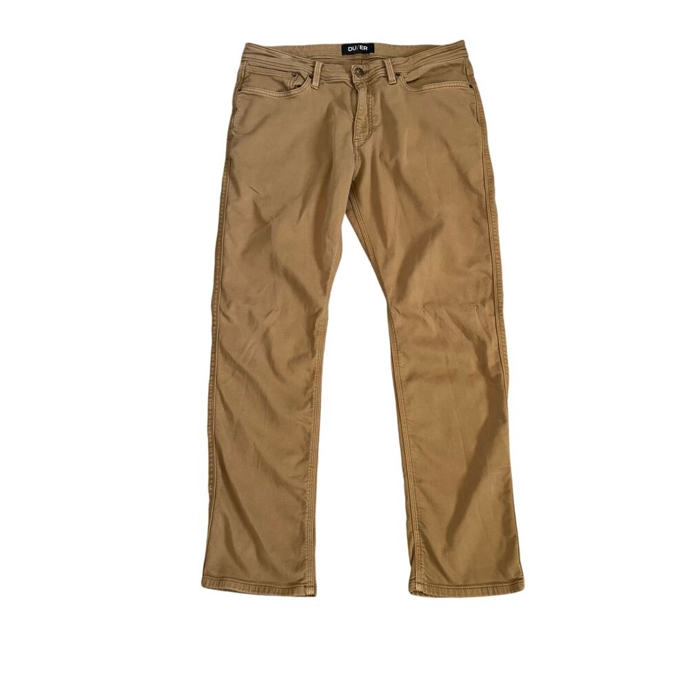 DUER N2X Relaxed Taper No Sweat Pants Mens 36x32 Tan 5-Pocket MFNR1002
